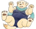  2020 5:4 anthro blush butt canid canine canis clothed clothing cu_sith_(tas) domestic_dog kemono male mammal overweight overweight_anthro overweight_male scarf solo tokyo_afterschool_summoners video_games yaki_atsuage 