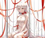  breasts cleavage cropped dress ekina_(1217) gray_eyes long_hair original ribbons white_hair 