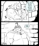  anthro biceps blue_body blush cape clothing comic crocodile crocodilian crocodylid crown deadanthro dialogue donkey_kong_(series) duo english_text flexing king_k._rool krusha lizard male monochrome muscular muscular_anthro muscular_male nintendo pecs reptile scalie shirt tank_top teeth text topwear video_games 