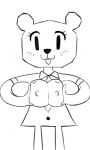  anthro blush blush_lines breast_squeeze breasts cartoon_network clothed clothing dress female jice mammal open_clothing open_topwear paper presenting presenting_breasts simple_background smile solo teri_(tawog) the_amazing_world_of_gumball topwear ursid white_background 