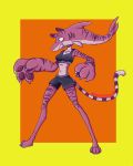  animal_humanoid anthro clothed clothing digital_media_(artwork) felid felid_humanoid female fish fur hi_res humanoid hybrid lewderooni mammal mammal_humanoid marine pantherine pantherine_humanoid pose purple_body purple_fur ramerooni requiem_shark shark simple_background smile solo tiger_humanoid tiger_shark 