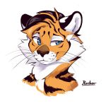  2020 anthro black_body black_fur blue_eyes cheek_tuft facial_tuft felid fur mammal orange_body orange_fur pantherine ruribec signature simple_background solo tiger tuft whiskers white_background white_body white_fur 