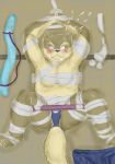  anthro asian_clothing bdsm blush bound bulge canid canine canis chubbby clothing domestic_dog east_asian_clothing fundoshi hi_res japanese_clothing male mammal moritaka nothregal slightly_chubby solo spread_legs spreader_bar spreading tokyo_afterschool_summoners underwear video_games 