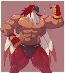  abs biceps bottomwear clothing feathers flexing garou:_mark_of_the_wolves gloves handwear hi_res human juggermelon king_of_fighters male mammal mask muscular muscular_human muscular_male nipples pants pecs red_bottomwear red_clothing red_pants solo sparkles the_griffon_mask thewildwolfy tizoc wrestler 