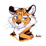  2020 anthro black_body black_fur blue_eyes cheek_tuft facial_tuft felid fur mammal orange_body orange_fur pantherine ruribec signature simple_background solo tiger tuft whiskers white_background white_body white_fur 