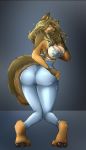  ashley_valentine bent_over big_breasts big_butt blonde_hair bra breasts butt canid canine canis clothed clothing domestic_dog female german_shepherd hair herding_dog hi_res jercorgi leggings legwear mammal partially_clothed pastoral_dog solo underwear 