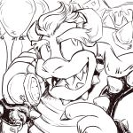  1:1 anonymous_artist anthro armband balloon banner bowser bowser_day bracelet claws collar eyebrows hi_res horn jewelry koopa male mario_bros monochrome nintendo open_maw open_mouth open_smile phone phone_call reptile scalie shell smile solo spiked_armband spiked_bracelet spiked_collar spiked_shell spikes spikes_(anatomy) teeth thick_eyebrows video_games 