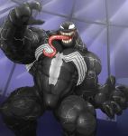  abs alien biceps black_body claws hi_res humanoid logo male marvel muscular muscular_humanoid muscular_male pecs rujirublkdragon solo tongue vein venom_(marvel) white_eyes 