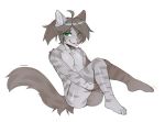  2020 4_toes anthro anus balls digital_media_(artwork) domestic_cat eihman eyebrows eyelashes felid feline felis fingers fur genitals green_eyes grey_body grey_fur grey_hair hair male mammal simple_background smile solo toes white_background 