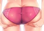  1girl absurdres ass ass_focus ass_grab bloom close-up crotch_seam dimples_of_venus fingernails from_behind grabbing_own_ass highres lower_body onsen_mikan original panties pink_panties shiny shiny_skin simple_background skindentation solo underwear underwear_only 