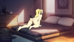  absurd_res bedroom_eyes black_ears blonde_hair blush breasts canid canine eyewear female fur genitals glasses hair hi_res in_heat looking_back lumi luminize mammal narrowed_eyes ponytail presenting presenting_pussy pussy raised_tail seductive solo tongue tongue_out yellow_body yellow_fur 