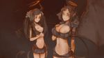  16:9 accessory armband avy_(syvaron) bangs big_breasts black_hair bottomwear breast_envy breast_size_difference breasts broken_horn brown_eyes cleavage clothed clothing comparing comparing_breasts demon demon_humanoid duo female hair hair_accessory hair_tie halo hi_res horn huge_breasts humanoid humanoid_pointy_ears long_hair membrane_(anatomy) membranous_wings miniskirt navel nipples not_furry shirt_pull skimpy skirt small_breasts small_waist spade_tail standing syvaron widescreen wings 