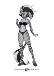  2020 5_fingers anthro blue_eyes bra breasts clothing equid equine feardakez female fingers hi_res hooves looking_aside mammal navel simple_background smile solo standing striped_body stripes underwear white_background zebra 