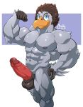 abs accipitrid accipitriform anthro avian balls beak bird erection feathers flexing genitals grey_body grey_feathers hand_on_hip hi_res humanoid_genitalia humanoid_penis looking_at_viewer maldu male muscular muscular_anthro muscular_male nude penis solo tail_feathers 