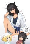  2girls andou_(girls_und_panzer) black_eyes black_hair blonde_hair blue_eyes chibi girls_und_panzer multiple_girls open_mouth oshida_(girls_und_panzer) sleepwear speech_bubble tan3charge thinking translation_request 