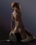  3d_(artwork) 4:5 anthro breasts brown_body brown_fur canid canine canis digital_media_(artwork) dildo dildo_sitting female fur genitals hair hi_res mammal masturbation nipples nude open_mouth penetration pussy red_hair riding_toy sentharn sex_toy simple_background smile solo solo_focus sybian vaginal vaginal_penetration wolf 