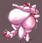  2020 3_toes absurd_res animate_inanimate anthro breasts female floating grey_background hair hi_res inflatable inflation kaitofletcher living_inflatable open_mouth pink_body red_hair rubber scalie shell simple_background solo surprise toes transformation 