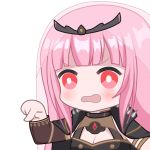  1girl breasts cleavage hololive hololive_english meme mori_calliope open_mouth pink_eyes pink_hair pointing pointing_down solo tiara veil virtual_youtuber white_background zerorespect_bot 