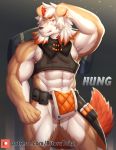  2020 abs anthro balls blush canid canine canis domestic_dog english_text genitals hi_res looking_at_viewer male mammal muscular muscular_anthro muscular_male patreon pecs ritorutaiga signature solo text url 