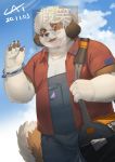  2020 anthro bottomwear brown_body brown_fur cai1448331577 canid canine canis clothing distracting_watermark domestic_dog fur hi_res kemono male mammal outside pants paws shirt solo topwear watermark white_body white_fur 
