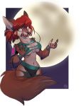 2019 4_fingers absurd_res alpha_channel anthro black_nose breasts brown_body brown_fur canid canine canis clothing earbuds feardakez female fingers full_moon fur hair headphones hi_res mammal moon navel open_mouth phone red_hair shocked simple_background solo torn_clothing transformation were werecanid werecanine werewolf wolf 