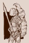  4_arms ambiguous_gender animal_humanoid arthropod arthropod_humanoid black_and_white clothed clothing holding_object holding_weapon humanoid insect insect_humanoid looking_at_viewer melee_weapon monochrome multi_arm multi_limb sketch solo standing sword syvaron weapon 