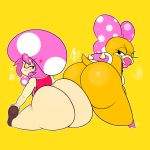  ! 1:1 accessory angry anthro big_butt blush bottomless breasts butt clothed clothing cross-popping_vein duo edit female female/female frown grin hair hair_accessory hair_bow hair_ribbon hi_res humanoid humanoid_on_anthro koopa koopaling lips mario_bros mostly_nude nintendo ota_(artist) pigtails pink_hair ribbons scalie simple_background smile thick_lips toad_(mario) toadette vein video_games wendy_o._koopa yellow_background 