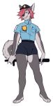  anthro badge bulge canid canine canis clothing domestic_dog dress_up fur grin hair hi_res husky kyrosh male mammal nightstick nordic_sled_dog pen police_hat police_uniform red_hair silus_(character) smile solo spitz spots spotted_body spotted_fur spotted_nose uniform 