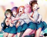  ashido_mina asui_tsuyu boku_no_hero_academia brown_eyes group hagakure_tooru jirou_kyouka kneehighs long_hair pantyhose pink_hair school_uniform short_hair skirt tagme_(artist) tie uraraka_ochako wink yaoyorozu_momo 