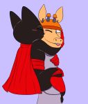  absurd_res anthro black_body black_fur blush cape cartoon_network clothing domestic_cat duo felid feline felis female fleshysack fur giraffe giraffid hi_res kissing kissing_cheek long_neck male male/female mammal mao_mao:_heroes_of_pure_heart ramaraffe red_clothing sheriff_mao_mao_mao size_difference 