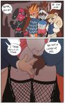  2020 2koma 4_fingers anal anal_fingering animal_crossing anthro anthro_on_anthro antlers aster_faye backsack balls beau_(animal_crossing) black_body black_bottomwear black_clothing black_eyes black_fur black_pants black_shirt black_topwear blonde_hair blue_clothing blue_eyes blue_sweater blue_topwear blue_vest blush bodily_fluids border bottomless bottomwear brown_antlers brown_body brown_fur brown_hair butt butt_grab canid canine canis cellphone cervid cherry_(animal_crossing) clothed clothing comic dialogue domestic_dog ear_piercing english_text eyeshadow female fingering fingering_partner fingers fishnet fishnet_legwear fluffy fluffy_tail fridge_(artist) front_view fur genitals girly green_eyes grey_balls grey_body grey_clothing grey_fur grey_inner_ear grey_sweater grey_topwear grin group hair hand_in_pocket hand_on_butt hi_res holding_object holding_phone horn infidelity interspecies jackalope lagomorph legwear looking_at_another makeup male male/male mammal marshal_(animal_crossing) motion_lines multiple_angles nintendo orange_body orange_fur pants pattern_clothing penis phone piercing pink_penis pockets public purple_eyes purple_eyeshadow raised_tail rear_view red_body red_clothing red_fur red_sweater red_topwear rodent sciurid shirt silhouette smartphone smile speech_bubble standing sweat sweater text topwear twitching video_games white_body white_border white_clothing white_fur white_hair white_topwear yellow_horn 