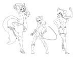  2020 4:3 anthro bottomwear breasts butt clothing cosplay felid female footwear general-irrelevant group hair hat headgear headwear hooded looking_at_viewer looking_back looking_back_at_viewer mammal mouse murid murine nipples rear_view rodent shoes shorts simple_background size_difference smile standing white_background 