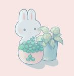  ayu_(mog) blush bunny halftone leaf looking_at_viewer original parted_lips pink_background plant potted_plant signature simple_background 