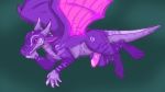  16:9 claws dragon dragonom erection feral flying genitals hand_on_chin horn looking_down male markings penis pink_eyes purple_body reptile scalie simple_background solo widescreen wings 