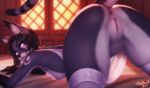  anthro anus areola ass_up big_butt blizzard_entertainment breasts butt clothing ear_piercing ear_ring felid feline female genitals hi_res legwear looking_at_viewer mammal nipples personalami piercing presenting presenting_hindquarters pussy solo thigh_highs video_games warcraft 