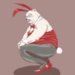  1:1 2020 anthro belly bow_tie bunny_costume clothed clothing costume eyewear facial_hair glasses humanoid_hands kemono male mammal mustache overweight overweight_anthro overweight_male pesrev polar_bear simple_background solo ursid ursine 