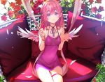  blush braids cropped dress feathers flowers kanojo_okarishimasu long_hair purple_eyes purple_hair sakurasawa_sumi sydus wings 