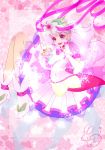  1girl :d bow commentary_request cure_grace dress earrings elbow_gloves fairy flower flower_request gloves green_bow hair_flower hair_ornament hanadera_nodoka healin&#039;_good_precure high_heels highres jewelry leaf_earrings long_hair looking_at_another magical_girl mirakurun_(precure) open_mouth petals pink_dress pink_eyes pink_footwear pink_hair precure precure_miracle_leap:_minna_no_fushigi_na_1_nichi round_teeth seiyuu_connection shoe_bow shoes sidelocks signature smile sparkle teeth upper_teeth white_gloves yuuki_aoi yuuki_aoi_(aoi_town) 