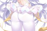  1girl ass ass_focus azur_lane close-up commentary_request dress from_behind highres kuavera le_malin_(azur_lane) long_hair panties panties_under_pantyhose pantyhose simple_background solo standing striped thighs underwear vertical_stripes white_background white_dress white_legwear 