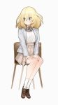  1girl blazer blonde_hair blue_eyes bow bowtie girls_und_panzer grey_background grey_neckwear jacket medium_hair oshida_(girls_und_panzer) sitting solo tan3charge vintage_clothes 