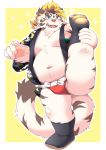  2020 anthro asian_clothing belly blue_eyes blush clothing east_asian_clothing felid fundoshi fur happi_(clothing) hi_res humanoid_hands japanese_clothing kemono licho_(tas) male mammal navel overweight overweight_anthro overweight_male pantherine ptcmtr solo tiger tokyo_afterschool_summoners underwear video_games white_body white_fur 