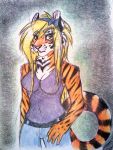  3:4 anthro breasts cleavage clothed clothing felid female hair hi_res mammal pantherine solo tiger unknown_artist 