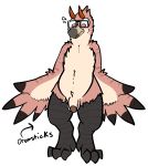  accipitrid accipitriform alpha_channel anthro avian balls beak bird bodily_fluids buteo chickenhawk english_text eyewear feathered_wings feathers flaccid genitals glasses hi_res horn male penis red-tailed_hawk slightly_chubby solo sweat sweatdrop text trout_(artist) winged_arms wings 