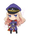  1girl blonde_hair blue_eyes chibi hat highres holding holding_microphone kisa_(kisa-kisa5900) long_hair macross macross_frontier microphone sheryl_nome smile solo standing 