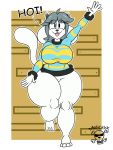  3:4 big_breasts breasts clothed clothing curvy_figure genitals hair hi_res mammal mrxrickyx partially_clothed pattern_clothing pussy simple_background striped_clothing stripes tem temmie_(undertale) undertale video_games white_body 