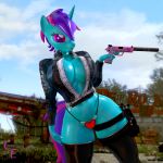  &lt;3 1:1 3d_(artwork) absurd_res anthro bethesda_softworks big_breasts breasts chaoticelite cleavage clothed clothing digital_media_(artwork) equid equine fallout fallout_equestria fan_character female friendship_is_magic fuchsia gun handgun hasbro hi_res holster horn jacket jumpsuit leggings legwear lingerie mammal my_little_pony partially_clothed pistol ranged_weapon silencer topwear unicorn vault_suit video_games weapon wide_hips 