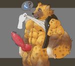  abs animal_crossing animal_genitalia animal_penis anthro balls big_muscles big_pecs big_penis bottomless brown_body brown_fur canid canine canine_penis canis claws clothed clothing disembodied_hand duo fur genitals huge_muscles knot kyle_(animal_crossing) male mammal muscular nintendo nipples open_mouth pecs penis pictographics schwartzgeist shirt solo_focus speech_bubble teeth throbbing topwear vein vest video_games white_clothing white_shirt white_topwear wolf 