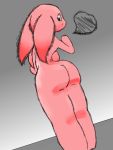  3:4 anonymous_artist anthro breasts female fur hi_res lagomorph leporid looking_back mammal pink_body pink_fur rabbit side_boob solo 