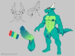  4:3 absurd_res balls big_penis claws concept_art dragon eyebrows genitals hi_res horn male model_sheet muscular muscular_male nipples penis saggy_balls solo spikes tenji_the_dragon thick_eyebrows ventesthefloof 