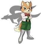  2018 alpha_channel anthro belt black_nose boots canid canine clothing crossed_arms eyebrows footwear fox fox_mccloud fur hair headphones hi_res inner_ear_fluff male mammal missmccloud nintendo orange_body orange_fur simple_background solo standing star_fox tan_body tan_fur tan_hair transparent_background tuft video_games 